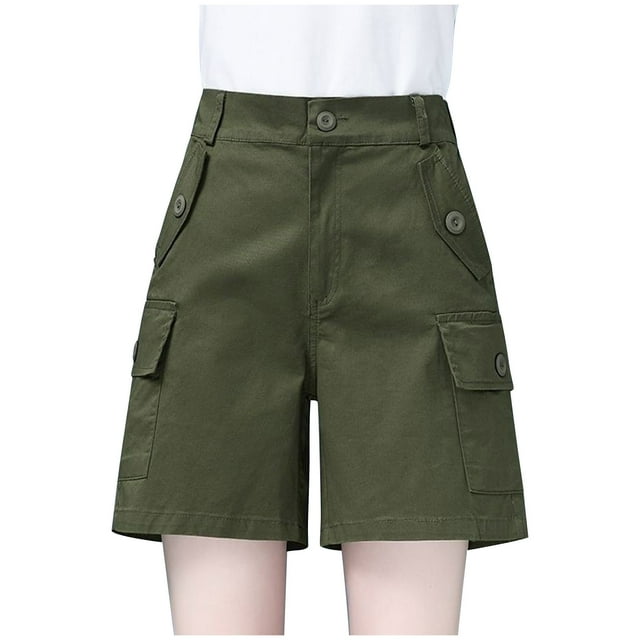 AherBiu Shorts Cargo pour Femmes Taille Haute Jambes Larges Juniors Shorts de Randonnée avec Multi-Poches