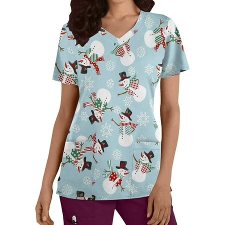 

TZNBGO scrub sets for woman Christmas Scrub_Tops for Women Cute Reindeer Santa Claus Print Nurse Working Uniforms V Neck Short Sleeve Holiday Shirtg1814