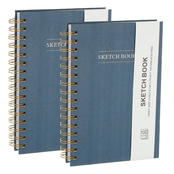 Uxcell 8.6x5.6" Hardcover Spiral Sketchbook, 2 Pcs 100 Sheets 100GSM/68lb, Dark Blue