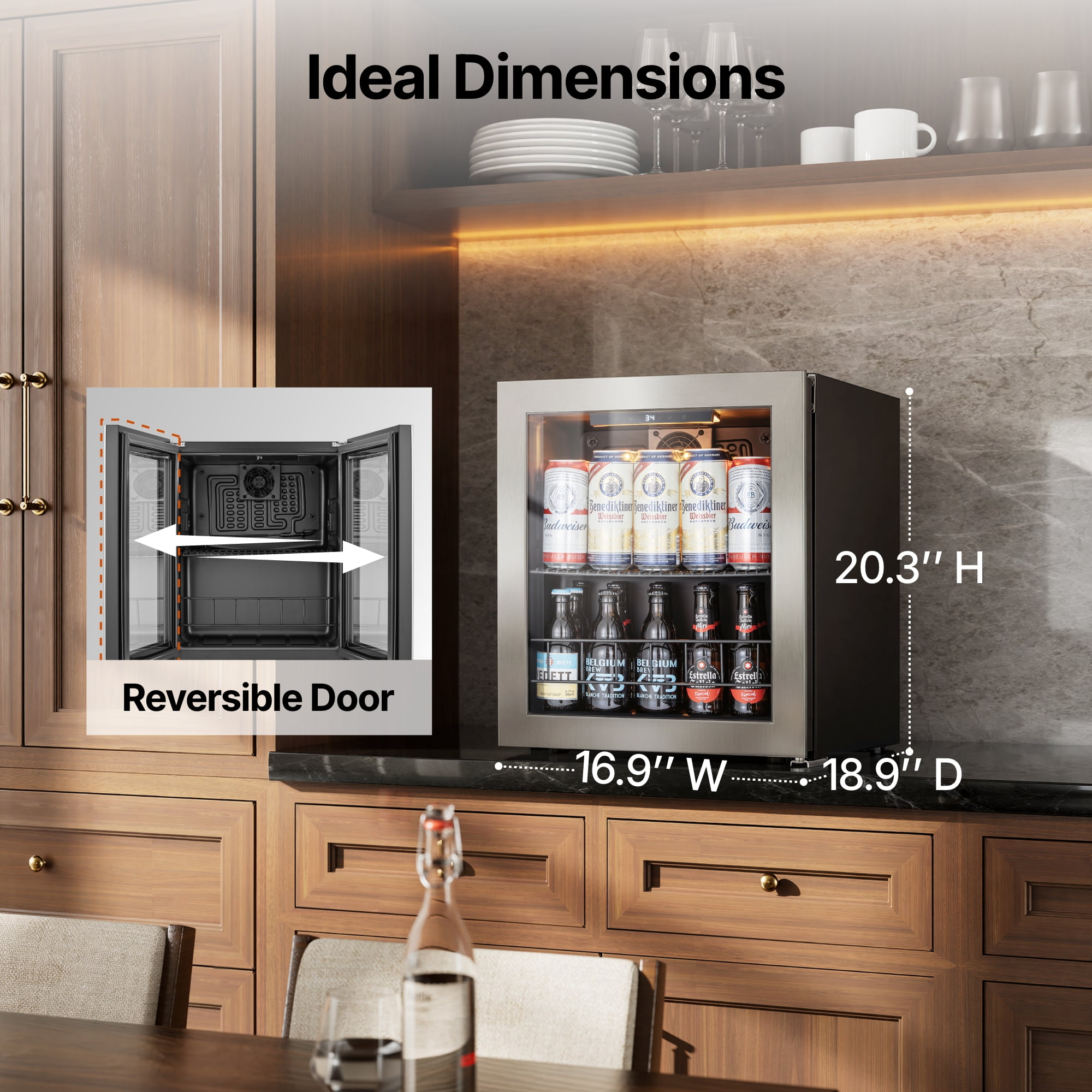 Ca'Lefort Beverage Refrigerator Cooler, 65 Can Freestanding Beverage Fridge，Mini fridge with Glass Door
