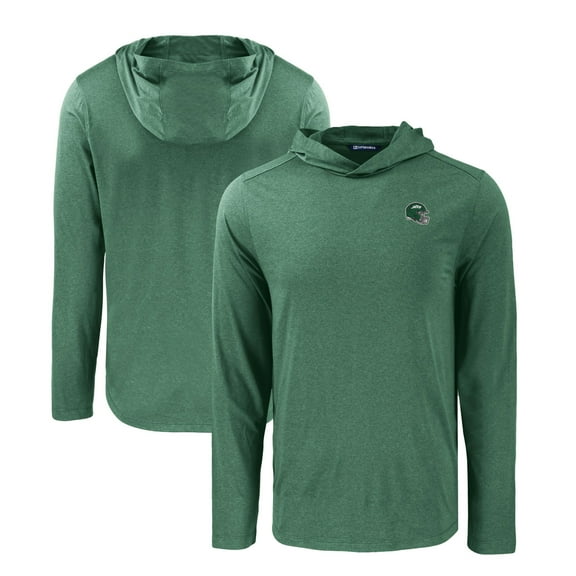 Men's Cutter & Buck Hunter Green New York Jets Helmet Coastline Epic Comfort Eco Recycled Long Sleeve Hoodie T-Shirt