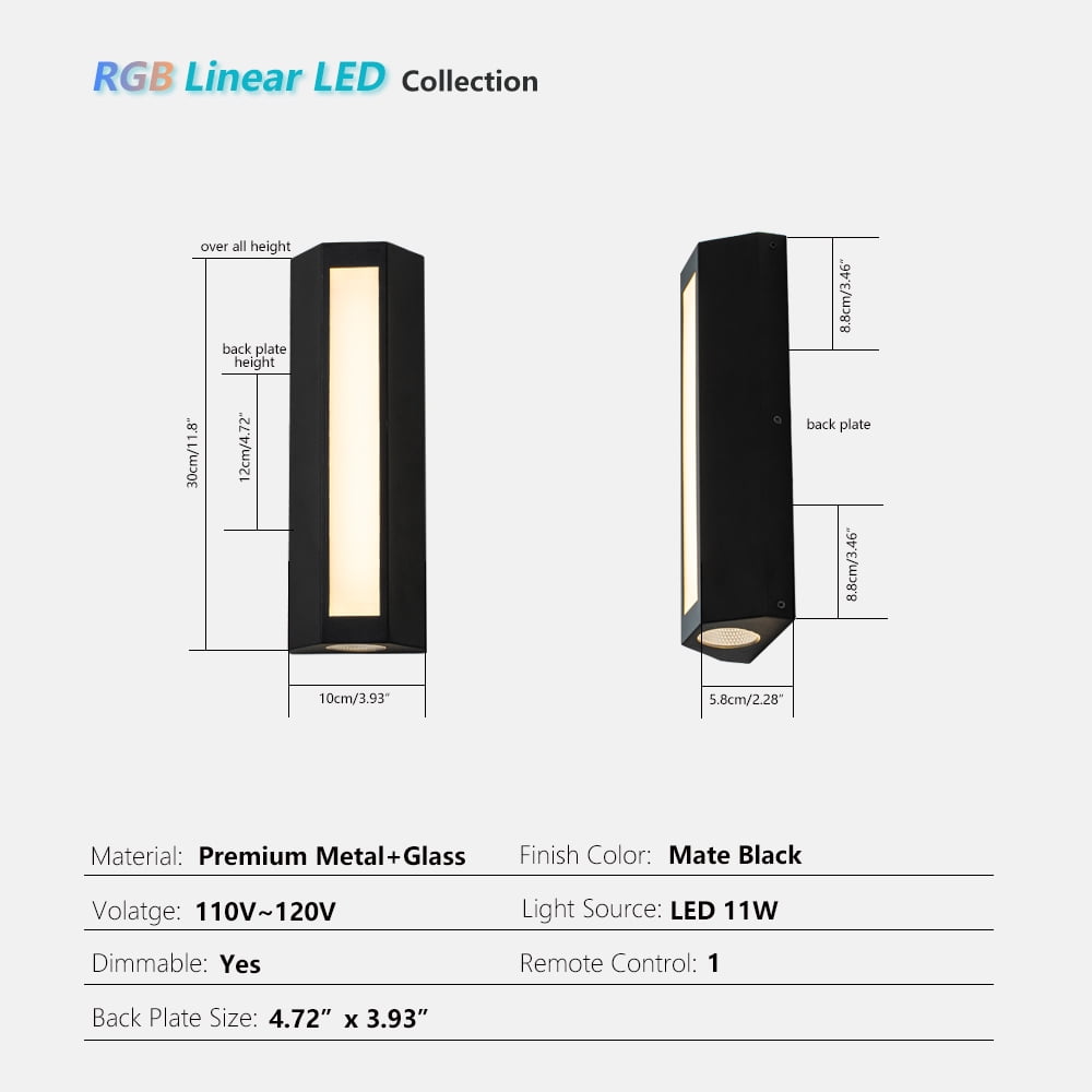 11.8" RGB Outdoor LED Wall Sconce Set of 2, 10W