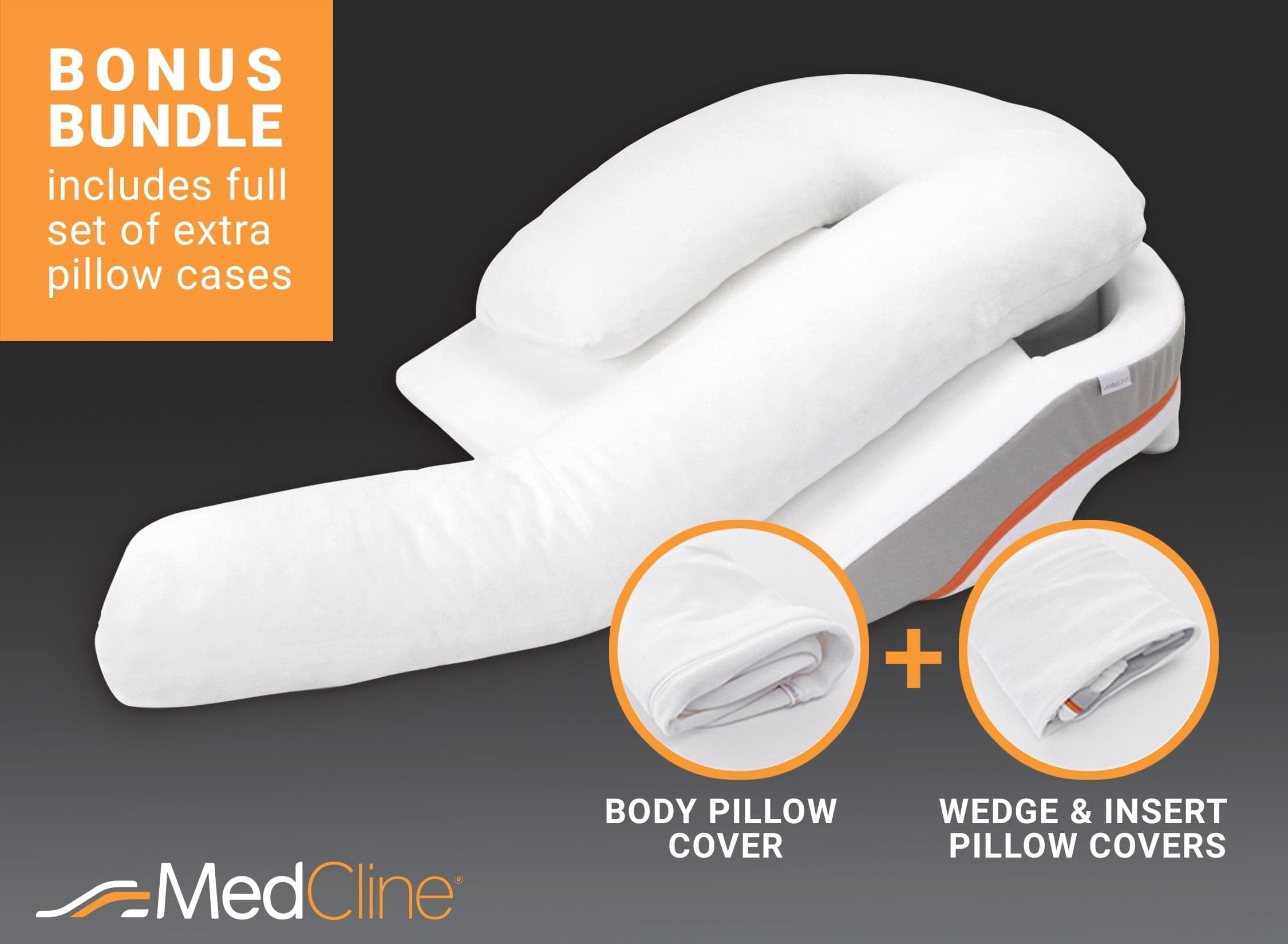 MedCline Reflux Relief System, Bundle - Bed Wedge Pillow for Acid Reflux & GERD Relief, Full Body Pillow with Extra Cases - Arm Hole Pocket & Incline Sleep Position - Small - 5'4" & Below