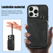 for iPhone 15 Pro Max Wallet Case Crossbody Strap, Zipper Phone Case with Card Holder Wrist Strap Purse Cover with Kickstand Compatible with iPhone 15 Pro Max (6.7 inch, 2023) - Black