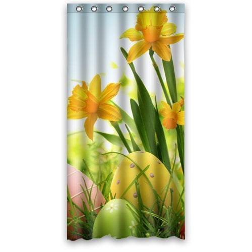 HelloDecor Easter Shower Curtain Polyester Fabric Bathroom Decorative