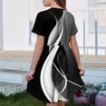thumbnail image 5 of CCRFTGI Dresses for Kids Girls Size 8 Basic Short Sleeve Summer A Line Swing Skater Dress Funny Color block Dresses Party Girls Fashion Black 9-10 Years, 5 of 5