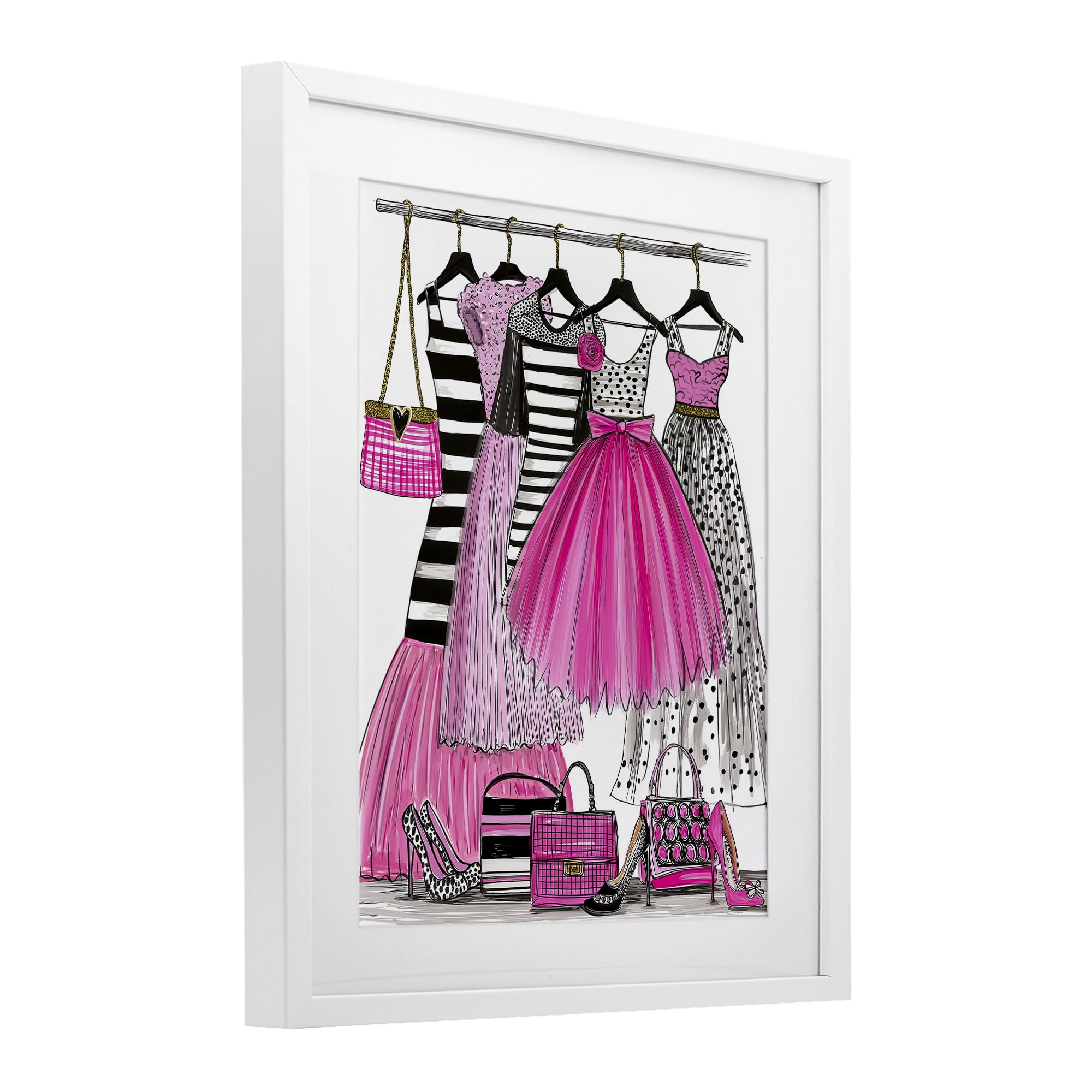 Stupell Industries Chic Pink Tulle Dresses White Framed Print Under Glass, design by Jess Stempel