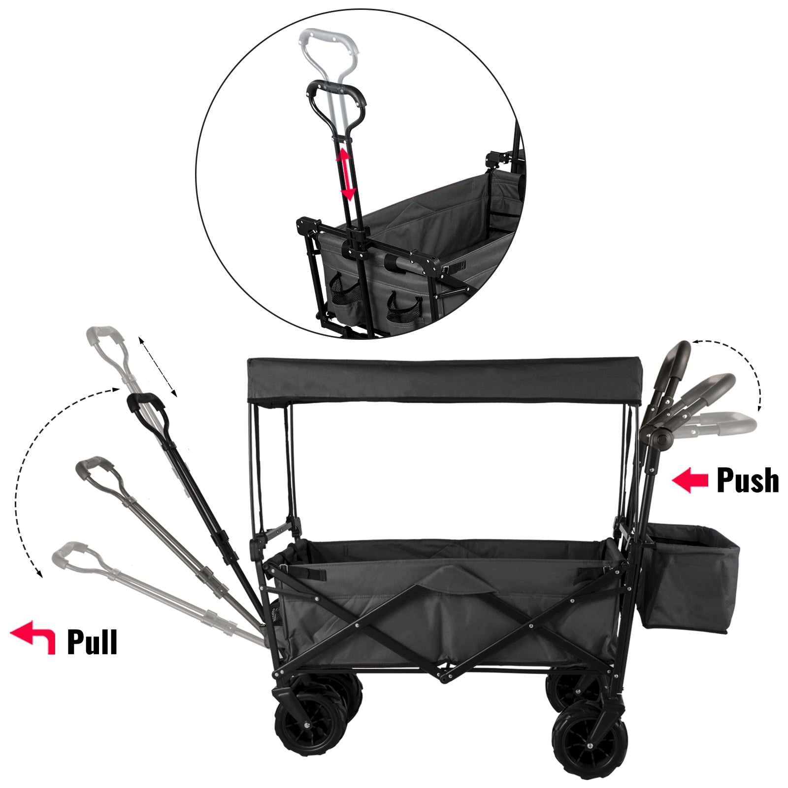 BENTISM Steel Garden Wagon Cart with Adjustable Handles