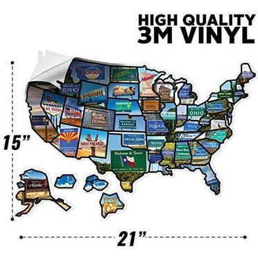 Welcome Board RV state sticker travel map 21 x 15 inches for Motorhome Accessories Exterior Vehicle Vinyl State Stickers Decal for Laptops - Refrigerators - Wall - UV Protection Guards Against Fading