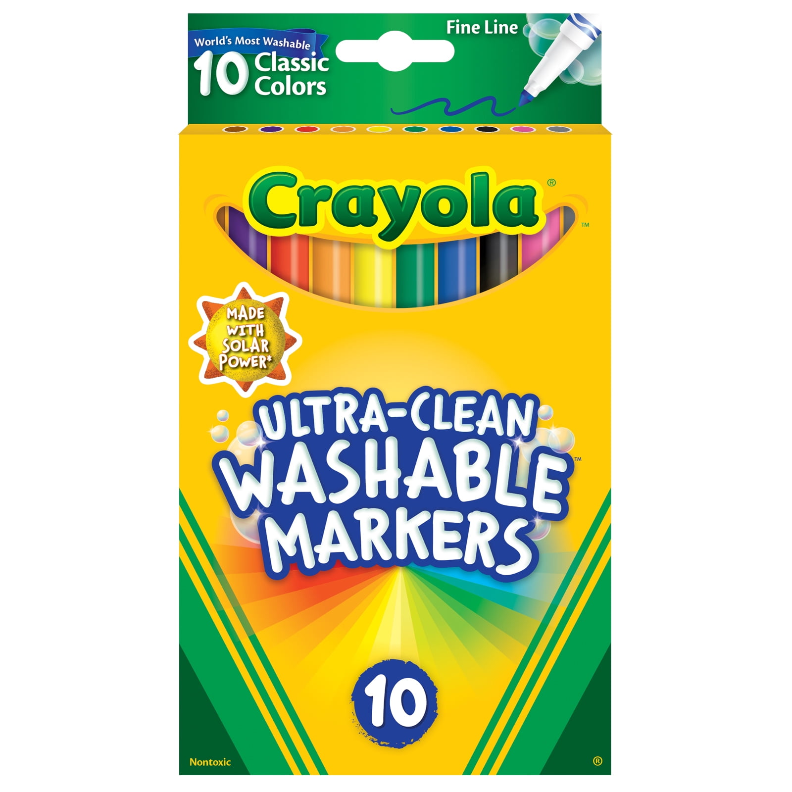 Crayola Ultra-Clean Markers, Fine Line, Classic Colors, 10 Per Pack, 8 Packs
