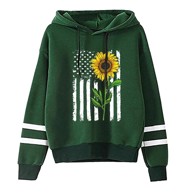 Meichang Sweat à Capuche Surdimensionné pour Femmes, Manches Longues, Décontracté, Imprimé Drapeau Américain