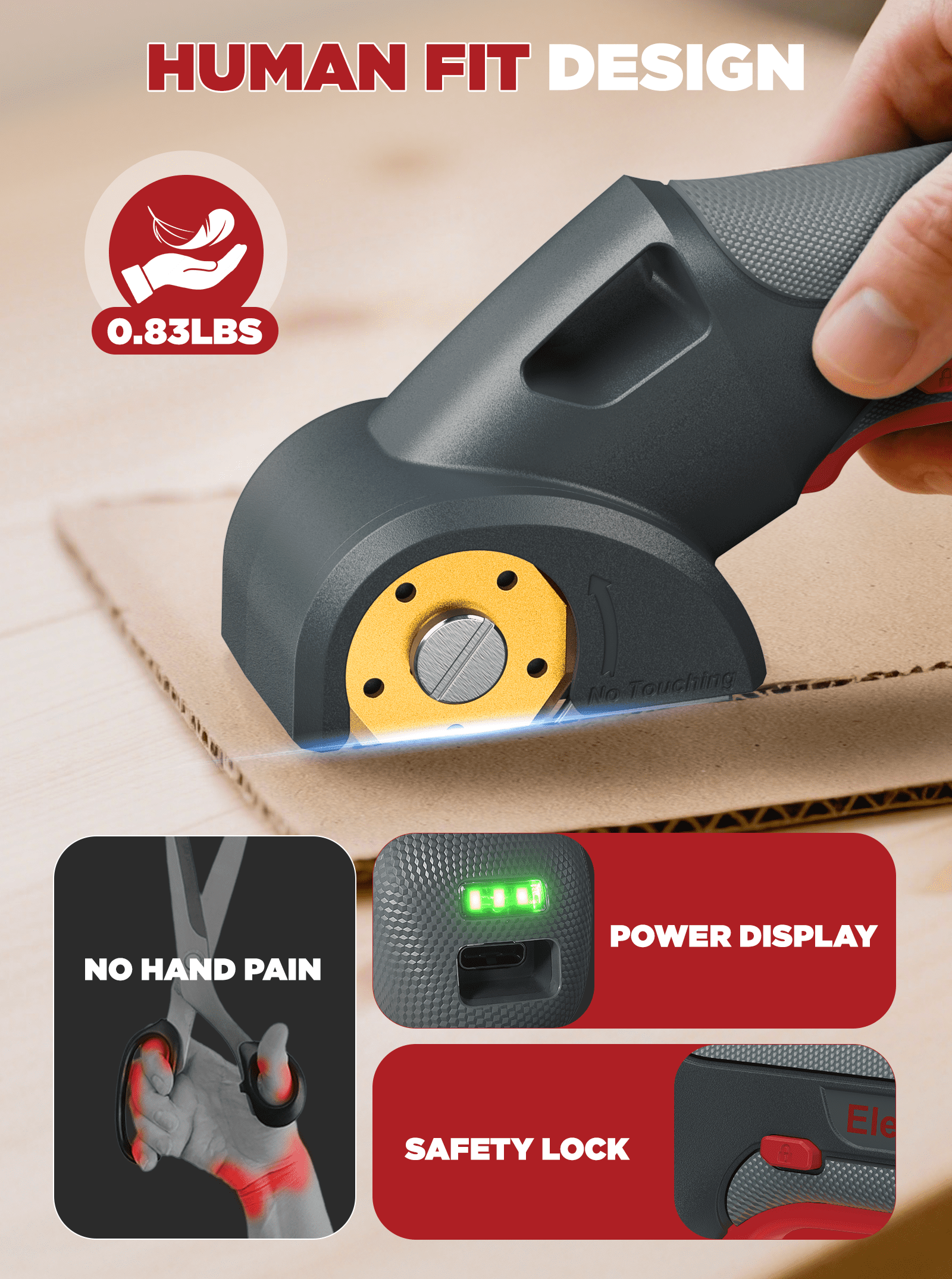 Tawom 4V Cardboard Cutter, Cordless Electric Cutting Tools with Safety Lock, 2 Titanium Rotary Blade, Rechargeable Electric Scissors for Fabric,Leather,Carpet,Box