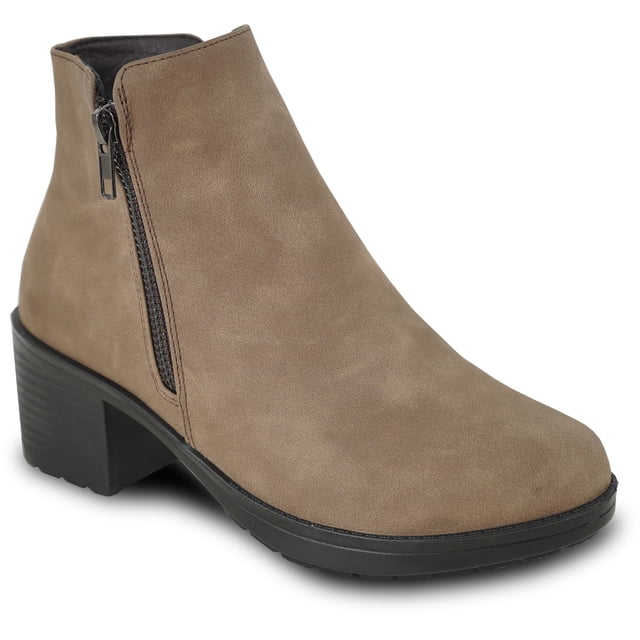 kozi Canada Women Ankle Dress Bootie ANGIE-1 Fall Heel Boot with Double Zipper Camel