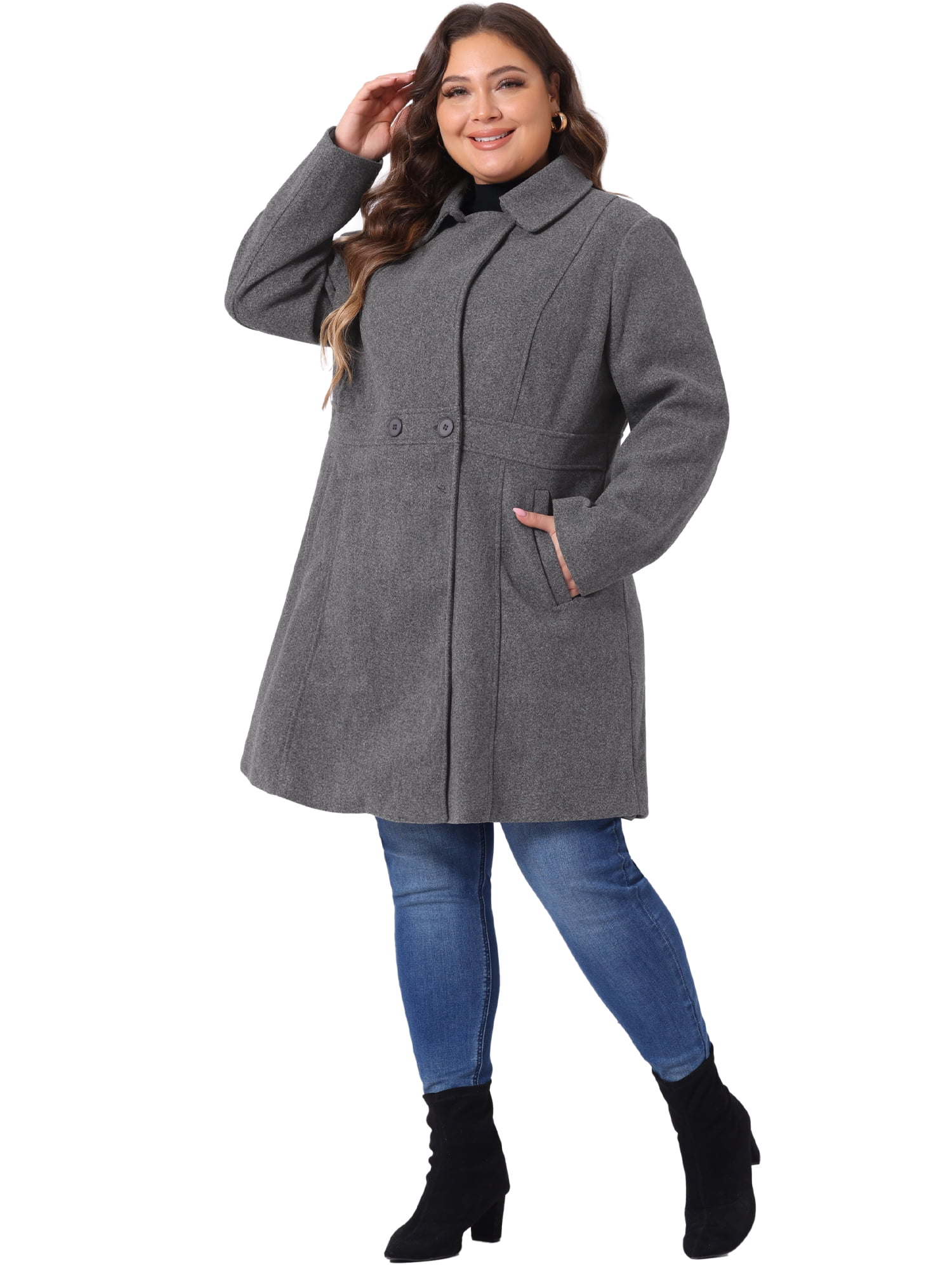 DARING DIVA Women's Plus Size Notched Lapel Single Breasted Coat 1X Dark Gray