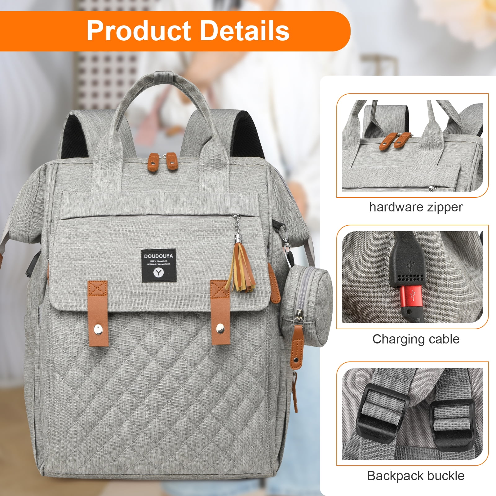 Eurhowing Baby Diaper Bag Backpack for Mom & Dad, Large Capacity Baby Bag with Stroller Straps & Insulated Pocket, Waterproof Diaper Backpack for Travel, Silver Gray