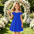 thumbnail image 2 of Glisme Big Girls Dress Solid Color Short Sleeve Off The Shoulder Back To School Formal Princess Girls Dresses, 2 of 4