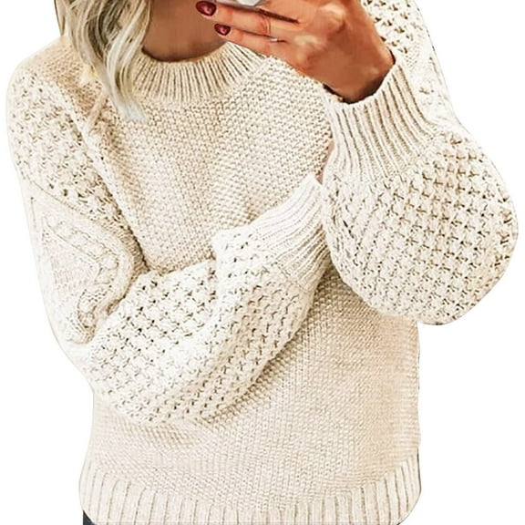 Duoif Sweaters for Women Trendy Women's Autumn and Winter New Casual Thickened and Warm Solid Color External Knitted Pullover Sweater Women's Sweaters Womens Tops Beige L