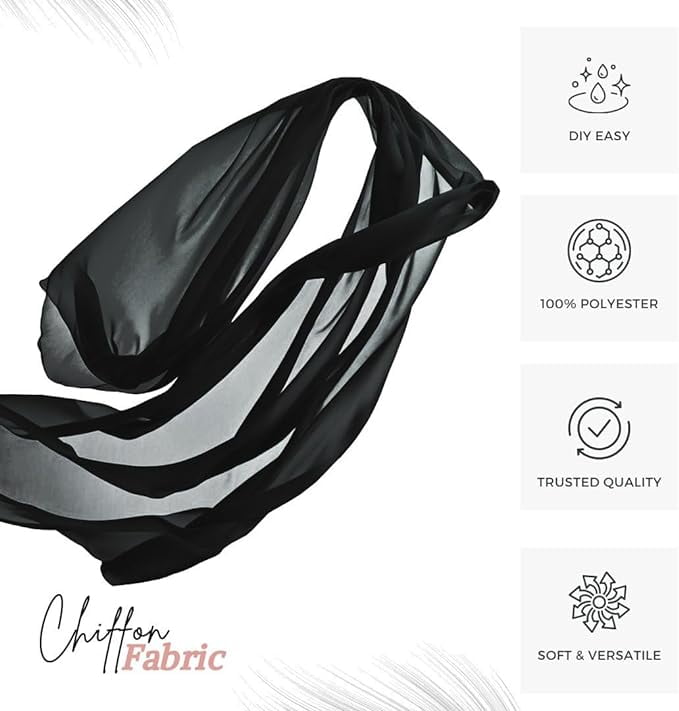 FabricLA 100% Polyester Chiffon Fabric - 58/60" Inches (152 CM) Wide - Lightweight Chiffon Sheer Fabric - Perfect for Venue, DIY & Wedding - Chiffon Fabric by The Yard - Black, 2 Continuous Yards