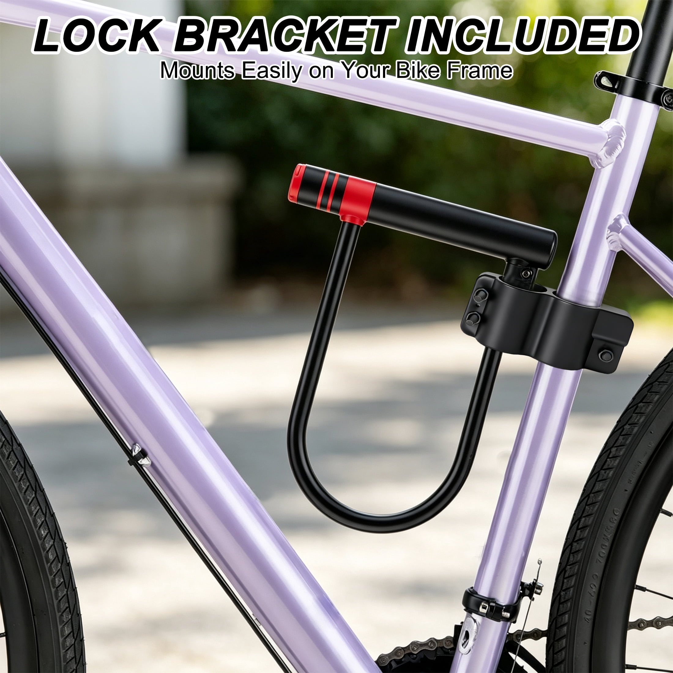 GARITIN Bike U‑Lock, Heavy‑Duty Steel Bicycle Lock with Mounting Bracket and 2 Keys, Anti‑Theft U‑Lock for Bikes