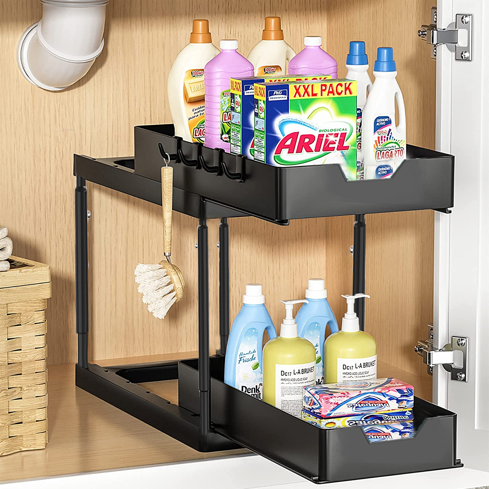 COCOBELA Under Sink Organizers and Storage Adjustable Height 2 Tier