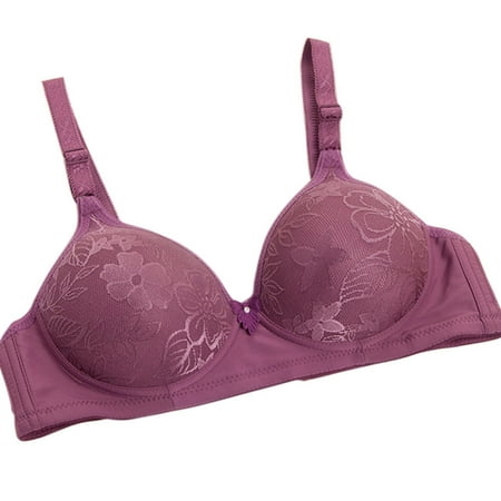 

Women Thin Brassiere Wireless 3 Row 3 Hoops Breathable Embroidered Push Up Bra 36b