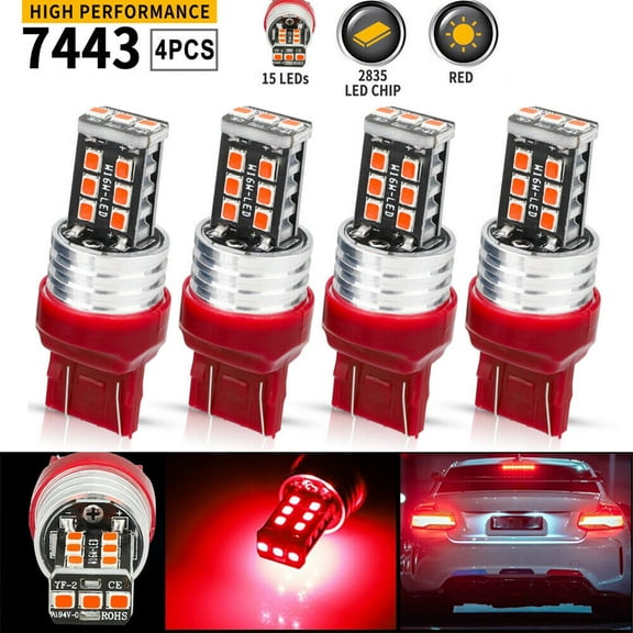 Ryhampaper 4Pack 15 LED Bulb 7443 7440 Pure Red Brake Stop Light Tail Parking Light Bulbs Replacement Lamp for brake lights tail lights
