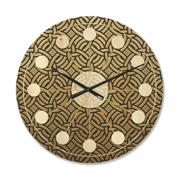 Designart 'Metallic Golden Luxury Geometrics XII XXI' Mid-Century Modern Wood Wall Clock