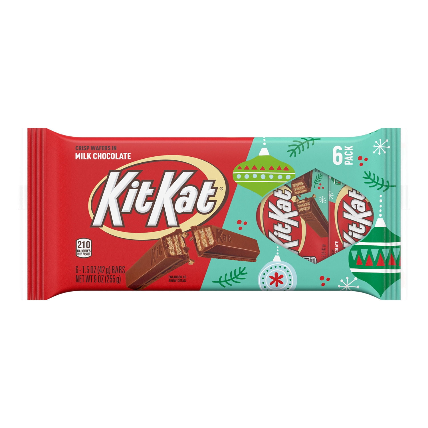 KIT KAT®, Milk Chocolate Wafer Candy, Christmas, 1.5 oz, Bars (6 Count)