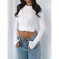 thumbnail image 4 of Womens Long Sleeve T Shirts Basic Scoop Neck Crop Tops Casual Slim Fitted Clothes Thermal Tee, 4 of 6