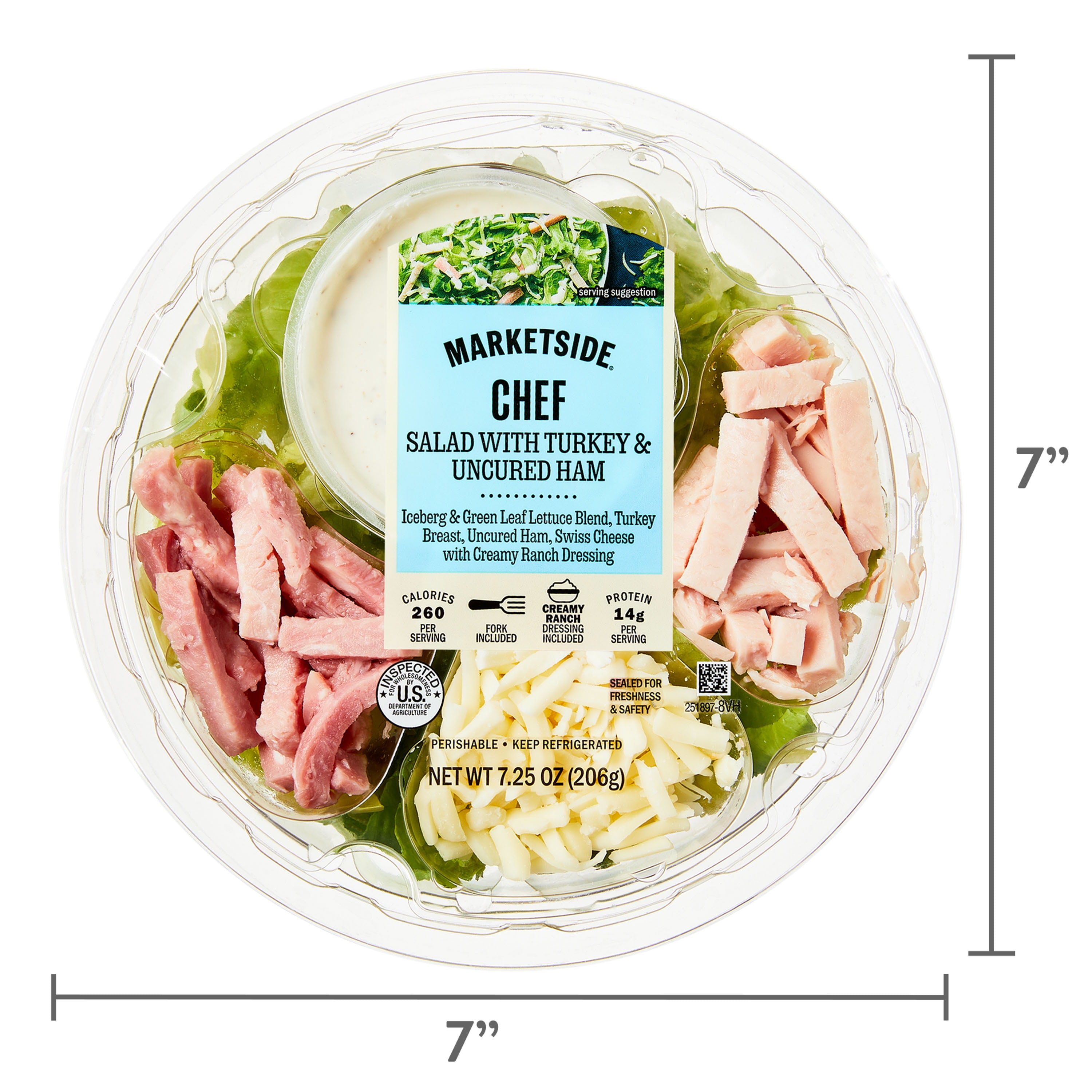 Marketside Chef Salad with Turkey and Uncured Ham, 7.25 oz Bowl (Fresh)