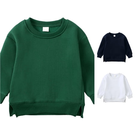 SONXAHE Little Boy s Solid Green Side Slit Crewneck Sweatshirt Long Sleeve Casual Pullover Basic Sweatshirt Dark Green