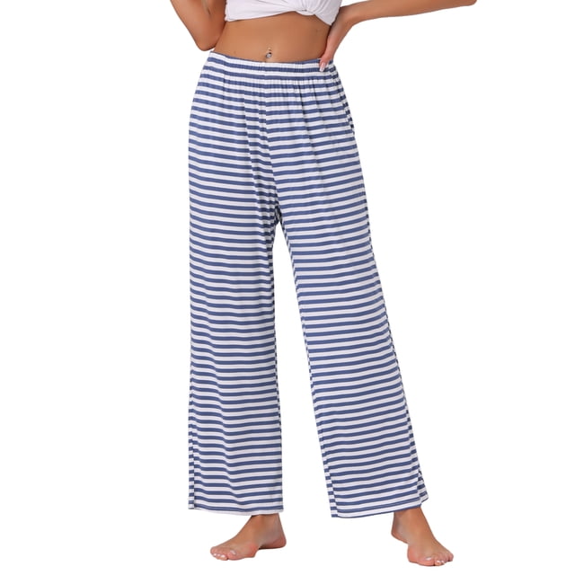 Pantalones de pijama de algodón para mujer INSPIRE CHIC con cintura elástica, sueltos, pantalones de lounge con bolsillos, pantalones de sudadera S a rayas azules