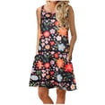thumbnail image 1 of EQWLJWE Robe Longue pour Femmes Mode Femmes Sans Manches Col Rond Été Confortable Imprimé Poches Décontractée Ample Robe Débardeur, 1 of 6
