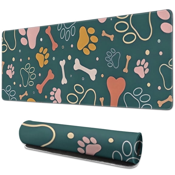 Long Mouse Pads for Desk,Paw Prints and Bones Desk Mats on Top Of Desks, Desk Mouse Pad Extra Large with 3mm Non-Slip Base and Stitched Edge for Gaming,Office,Work,Home 31.5"x11.8"