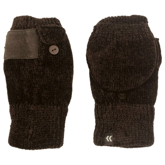 Isotoner Womens Brown Chenille Fingerless Convertible Flip Top Gloves