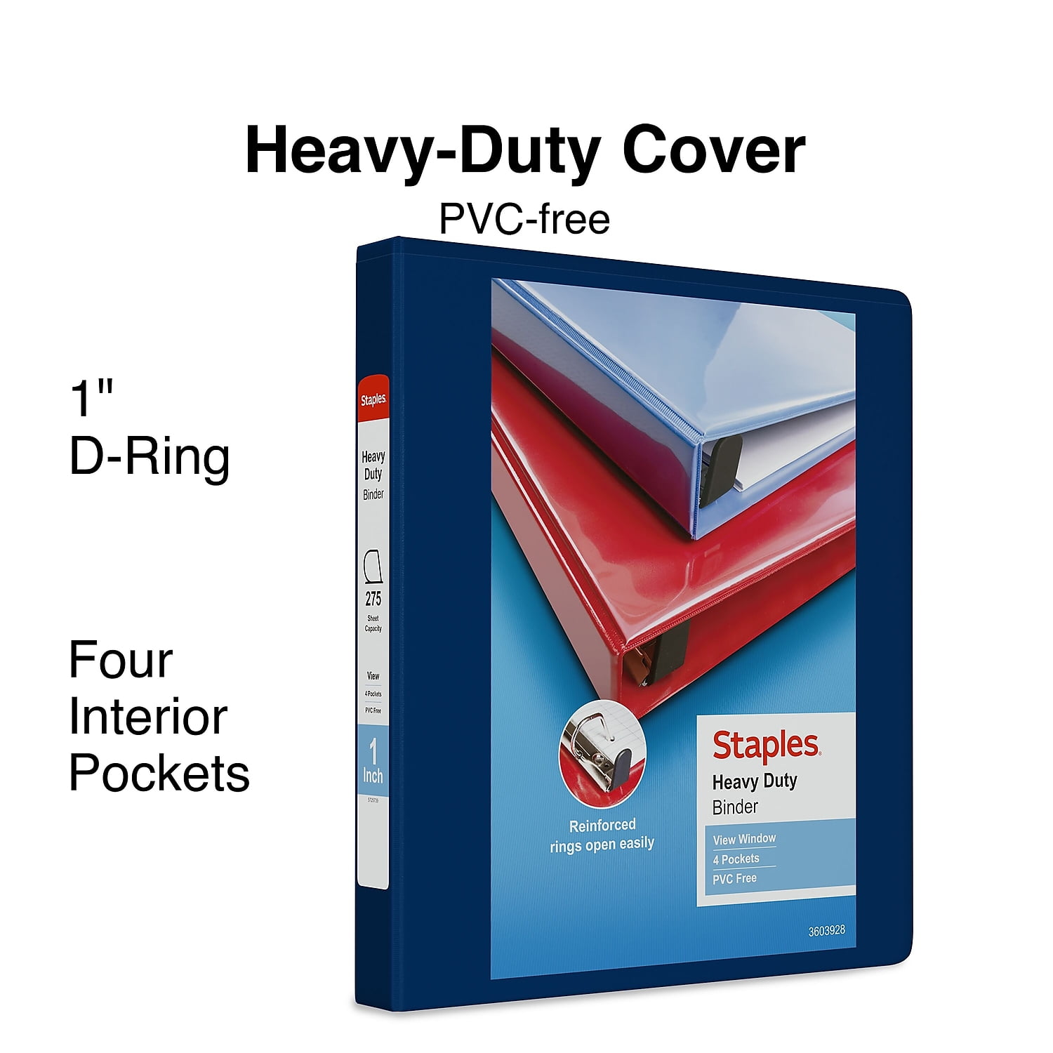 Staples Heavy Duty 1' 3-Ring View Binder Blue (24665) 82700