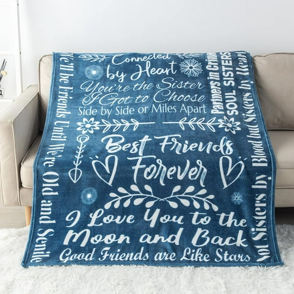 Best Friend Blanket Birthday Gifts with Loving Messages | Luxurious Friends Blanket for Best Friend Birthday Gifts for Women | Snuggly Soft Fleece Blanket 50" X 60" (Flannel Fleece, Coral Blue)