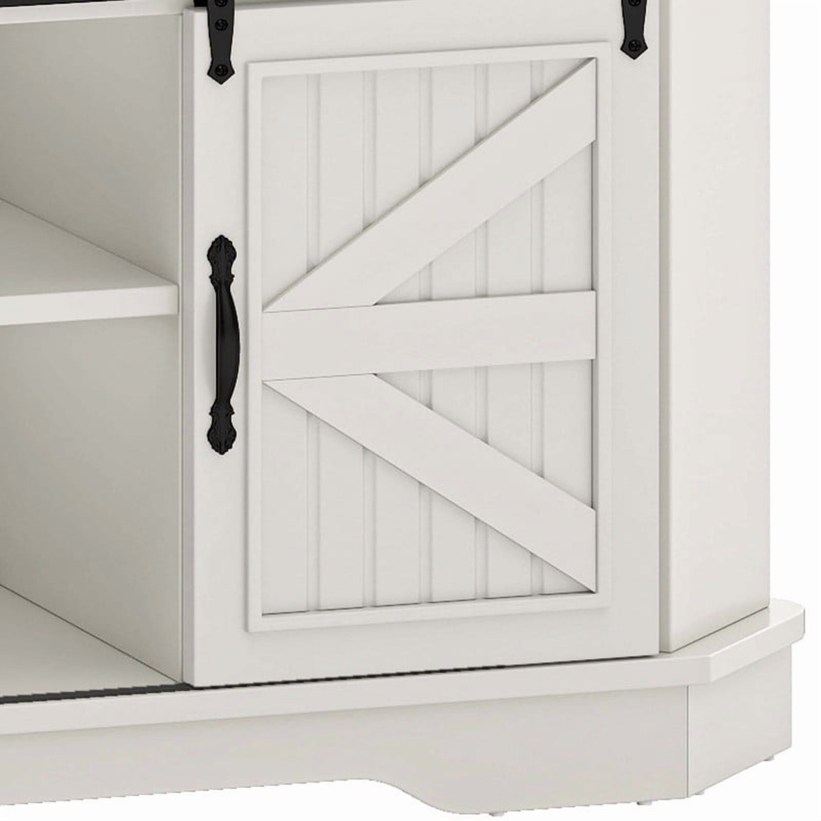 Uforic TV Stand for 70" TV with Mount, Farmhouse Entertainment Center with Power Outlets & Sliding Barn Doors, White