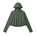 thumbnail image 3 of Womens UPF 50+ Sun Hoodie Shirts with Mask and Brim Long Sleeve Zip UV Protection Ice Silk Sunscreen Clothes with Thumb Hole Army Green Free Size, 3 of 6