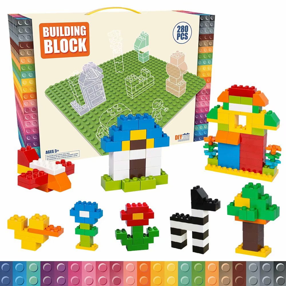 Diy Building Blocks 280 Pieces Set, Random Colors Mixed Set for Kids