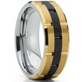 thumbnail image 1 of Tungsten Carbide Men's Black and GoldTone Brushed Grooved Wedding Band Engagement Ring, Comfort Fit 8mm 10.5, 1 of 7