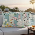 thumbnail image 5 of Easter Cartoon Rabbits Pillow Covers 2 Pack Spring Flowers Leaf Branches Teal Beige Pillowcase Waterproof Outdoor Throw Pillow Cover for Patio Balcony Rectangular Cushion 20”x12”, 5 of 9