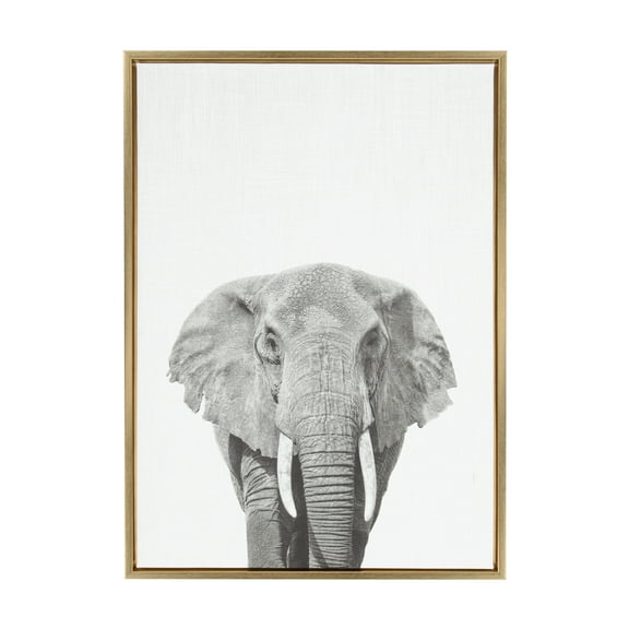 Kate and Laurel Sylvie Elephant Animal Print Black and White Portrait Framed Canvas Wall Art by Simon Te Tai, 23x33 Gold