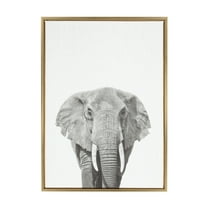Kate and Laurel Sylvie Elephant Animal Print Black and White Portrait Framed Canvas Wall Art by Simon Te Tai, 23x33 Gold