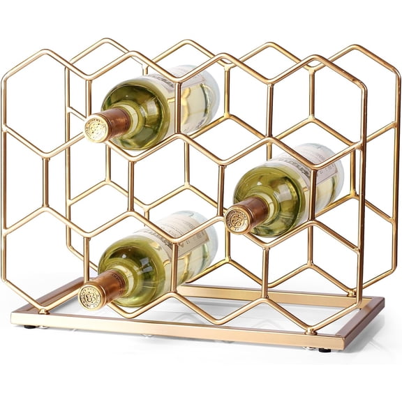 14 Bottle Countertop Wine Rack - Freestanding Modern Gold Metal Wine Rack - Tabletop Wine Holder Stand for Cabinet, Pantry, Wine Bottle Storage