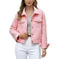 thumbnail image 4 of DHFJKG Jackets For Women Cropped Denim Jacket Long Sleeve Button Down Jean Cardigan With Pearl Trendy Outerwear, 4 of 4