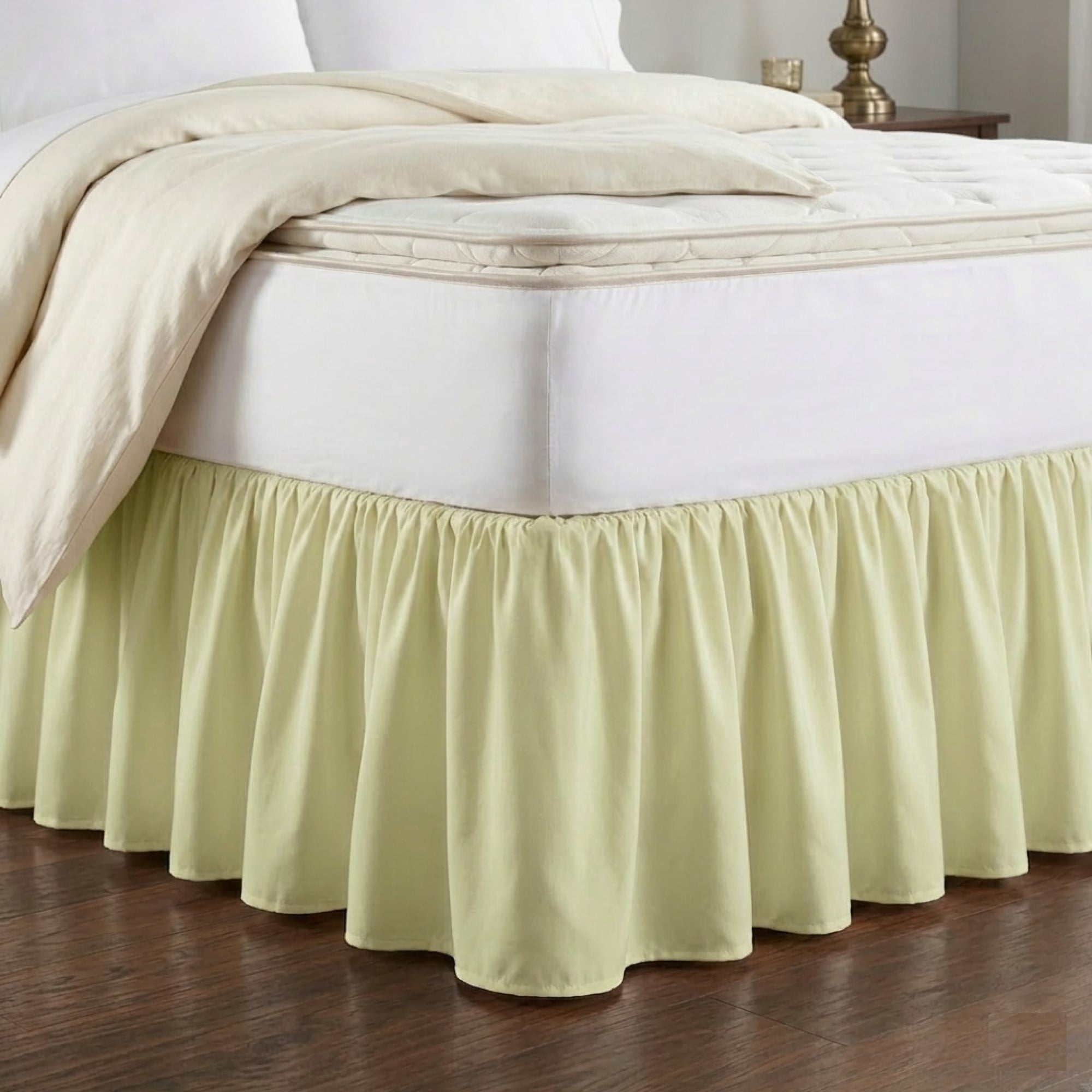 Barefoot Bungalow Landris Cotton-Blend Ruffled 15 inch Long Bed Skirt, Ivory, Queen, for Teens and Adults