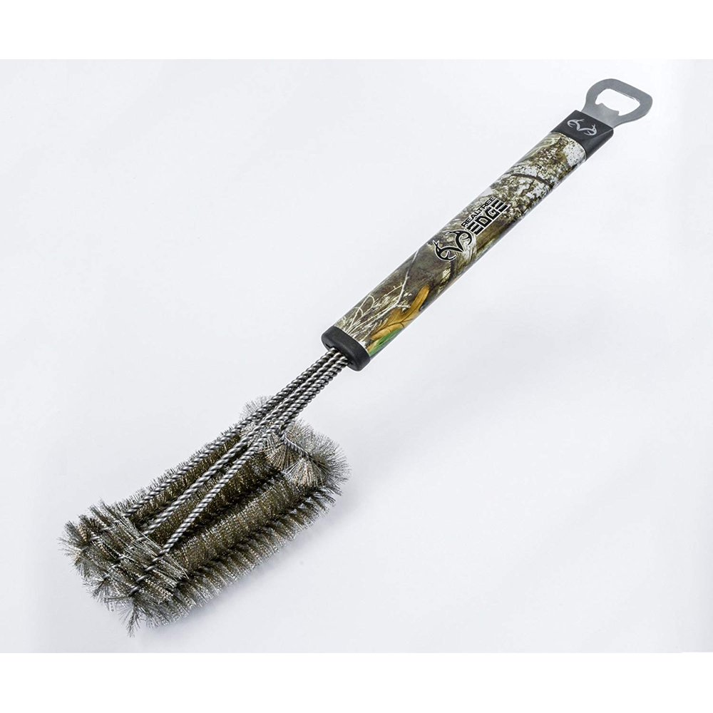 Realtree Edge Grill Brush, 3 in 1 Stainless Steel Woven Wire Bristle