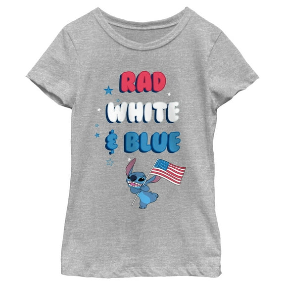 Girl's Lilo & Stitch Rad White and Blue Graphic Tee Athletic Heather X Large