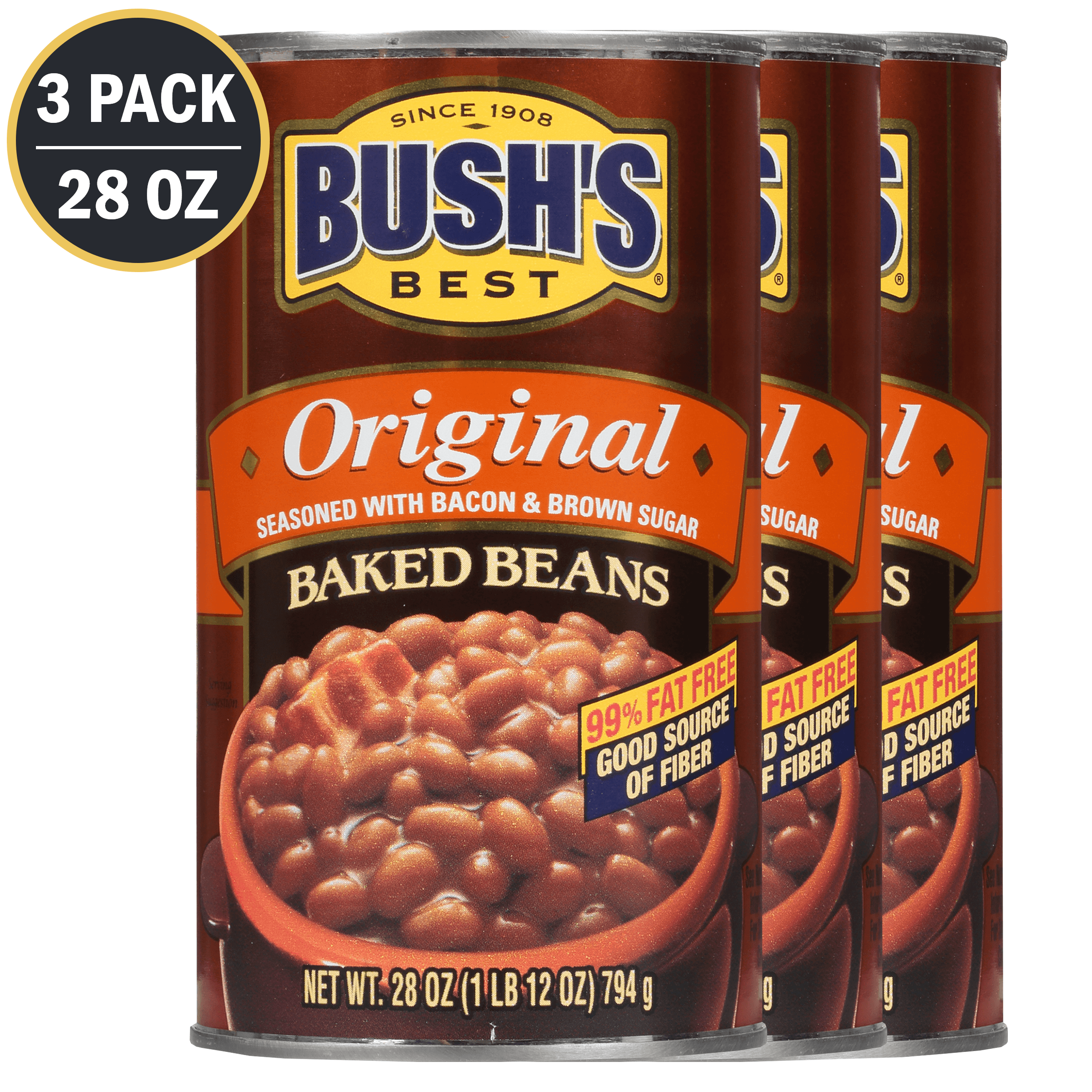 (3 Pack) Bush's Baked Beans Bacon Brown Sugar, 28 oz